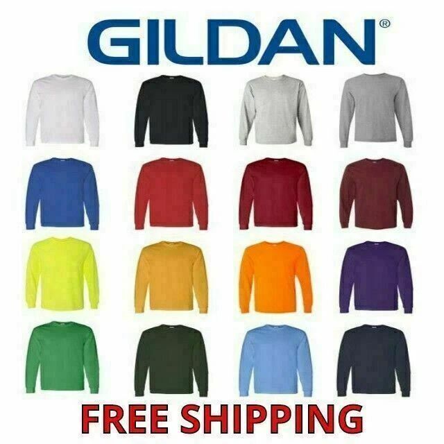 Gildan Heavy Cotton Men's Long Sleeve T Shirt Blank Plain Tee Basic 5400 S-3XL