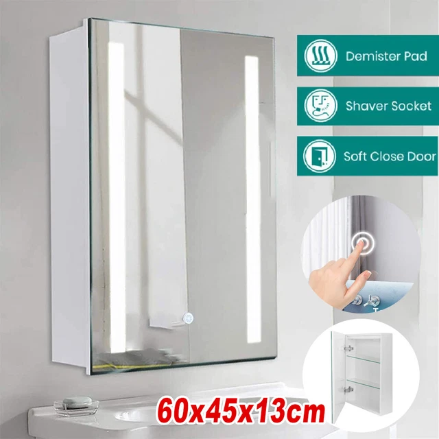LED BATHROOM MIRROR Cabinet with Shaver Socket Demister Sensor Lights ...