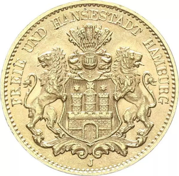 Hamburg Stadt 10 Mark 1913 J Gold seltener Jahrgang pfr., stgl. J 211