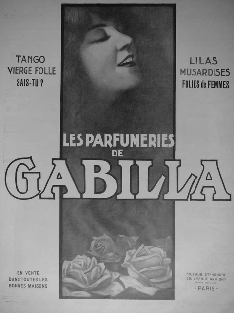 Publicité 1924 Les Parfumeries De Gabilla Tango Vierge Folle Lilas - Advertising