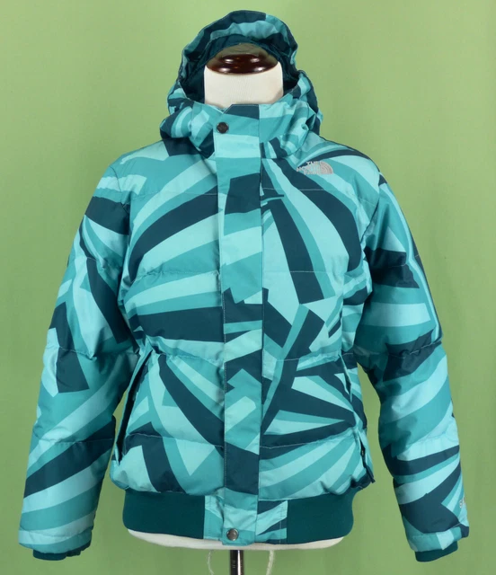The North Face girls jacket Green hooded puffer ski coat 550 DOWN EUC XL/18