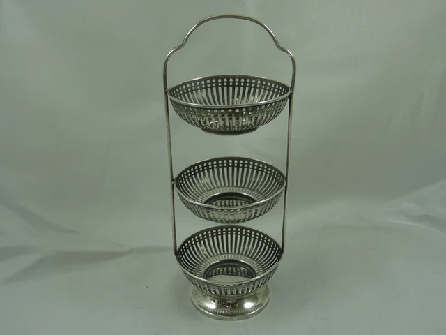 EDWARDIAN sterling silver ` 3 TIER` SWEET BASKET , 1909, 101gm