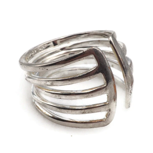 Stella & Dot Silver Tone Openwork Graduating Flare Fashion Ring Size 3