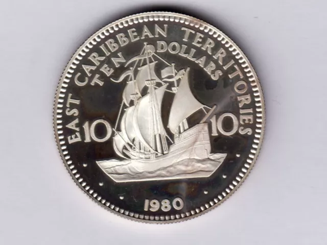 East Caribbean Territories:KM-8a, 10$, 1980 * SILVER * Ship * Proof *