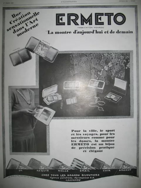 Publicite De Presse Ermeto Movado Montre Bijou Horlogerie French Ad 1928