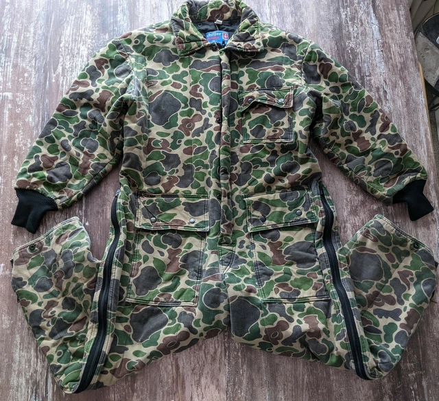 VINTAGE SAFTBAK CHILLER Killer Woodland Camo Insulated Coveralls Duck
