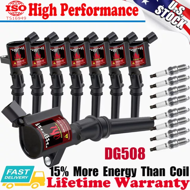 DG508 For Ford F150 Lincoln 4.6L 5.4L V8 8x Spark Plugs & 8 Pack Ignition Coils