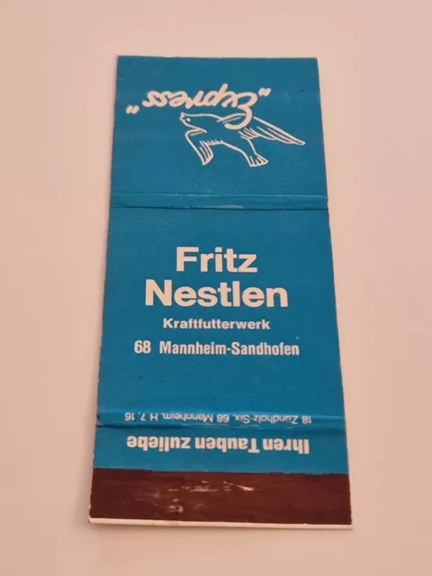 Streichholzheftchen, Fritz Nestlen, Kraftfutterwerk, Mannheim - Sandhofen,Tauben