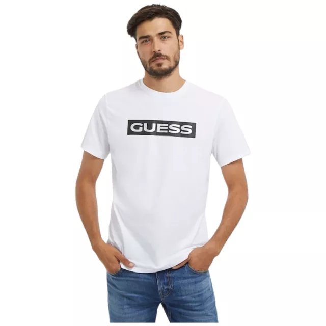 Guess t-shirt bianca, maglietta da uomo Guess logo frontale Metallic M3BI80K9RM1