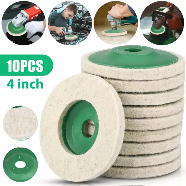 10Pcs 4" Wool Polishing Discs Finishing Wheel Buffing Pads for 100 Angle Grinder