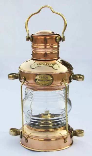 Antik Nautisch Maritim Schiff Laterne Boot Licht Anker Öl Lampe Messing & Kupfer