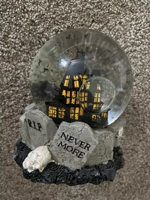 HAUNTED HOUSE SNOW Globe Halloween Holliday Decor R.I.P. Nevermore Poe ...