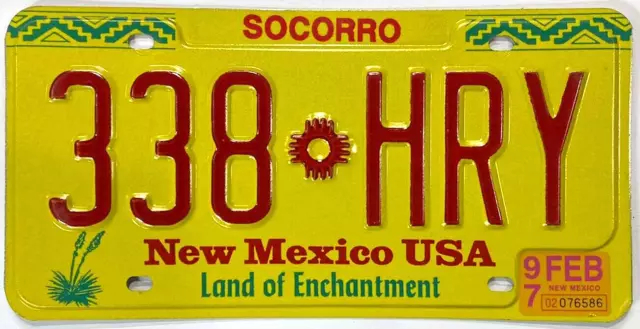 New Mexico 1997 Land of Enchantment License Plate 338 HRY Socorro County Beauty