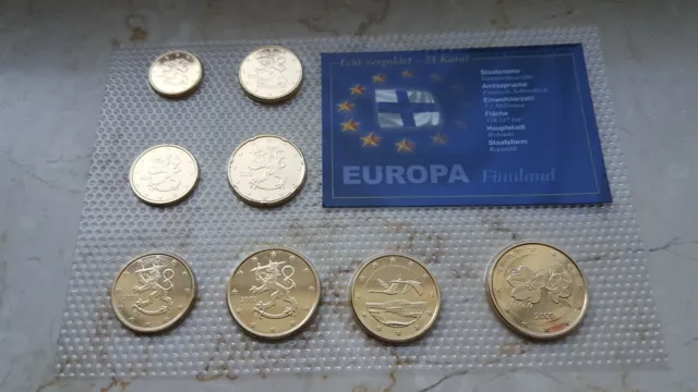 KMS Finnland 2 Euro - 1 Cent 2009 Münzen Euro Gold Collection bankfr. 24 Karat