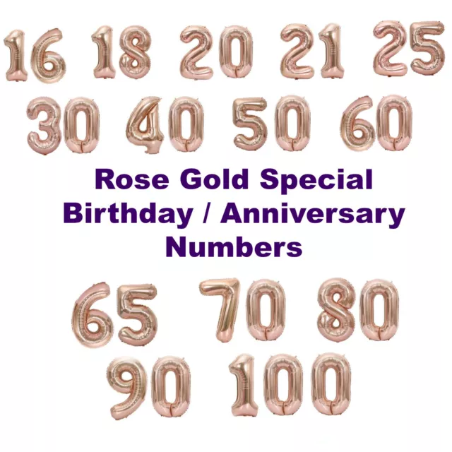 Rose Gold Birthday Decorations - 18TH 21ST 30 40 50 60 100 Anniversary Balloons