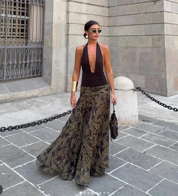 ZARA BNWT Brown Paisley Print Maxi Skirt High 3111