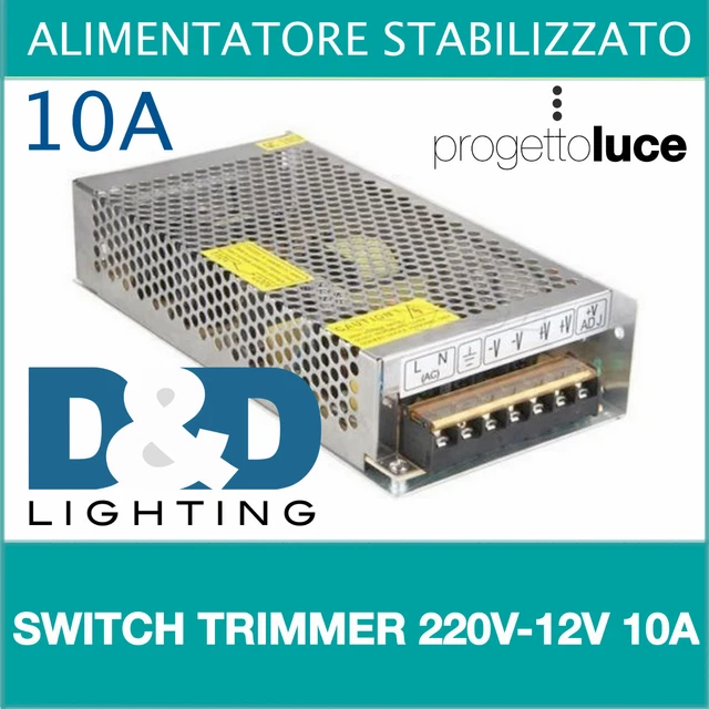 ALIMENTATORE METALLICO STABILIZZATO SWITCHING CON TRIMMER 220V-12V 10A - Foto 4