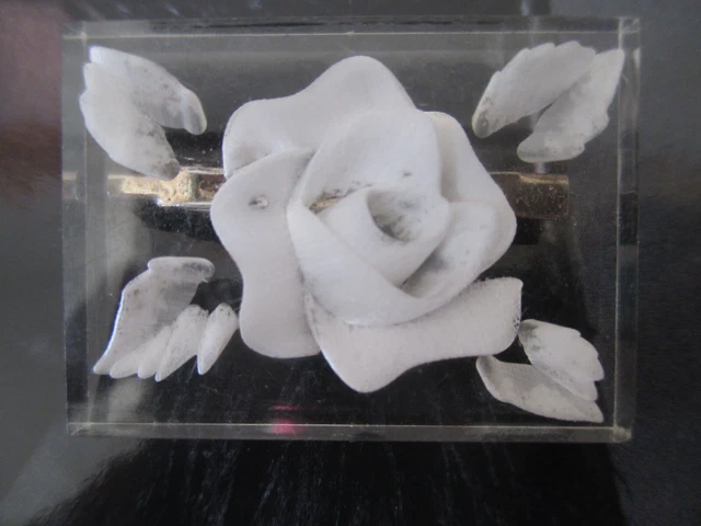 Broche Vintage Années 50 En Lucite - Fleurs Incrustées, Occasion, Pièce Rétro