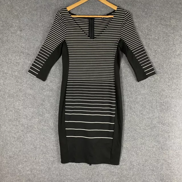 Portmans Dress Womens 10 Black White Bodycon T Shirt Striped Fitted Evening