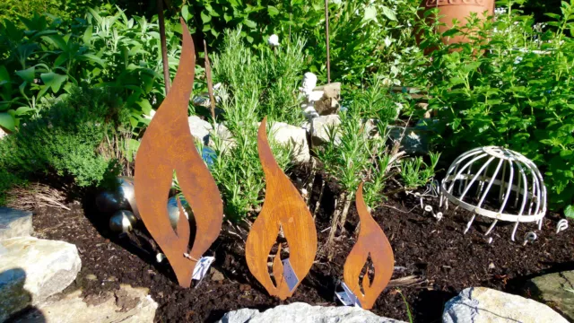 Rostflamme Edelrost Flamme Rost mit Pick Metall Gartendekoration 47/35/24/18 cm