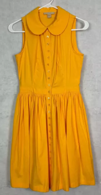 Michael Kors Womens 2 Shirt Dress Yellow Cotton Poplin Peter Pan Button Front