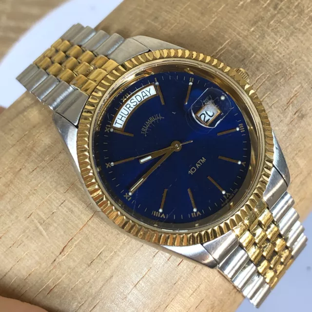 Orologio Trumbull President Day/Data Quadrante Blu Due Toni Uomo Lunetta Scanalata Giubileo