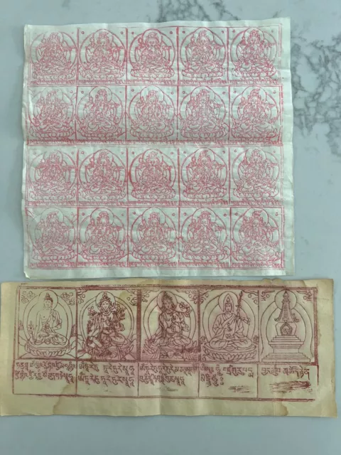 VINTAGE MONGOLIAN TIBETAN BUDDHIST WOODBLOCK AMULET  PRINTS 2 pc