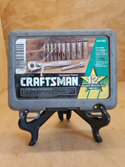Vintage 6 Point Craftsman 34782 Deep Well 1/4" Inch Drive Metric Socket Set Case