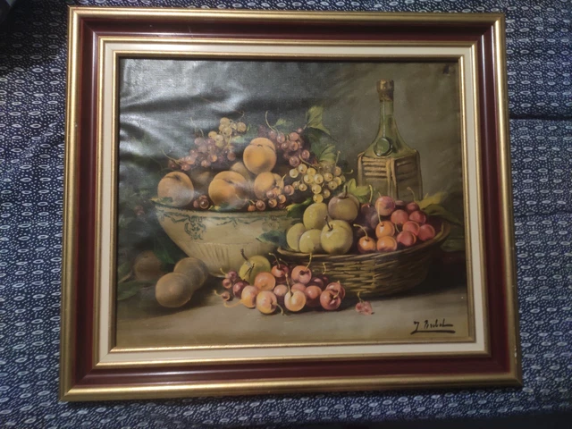 ANCIEN TABLEAU HUILE sur papier signé j berbol nature morte EUR 27,00 ...