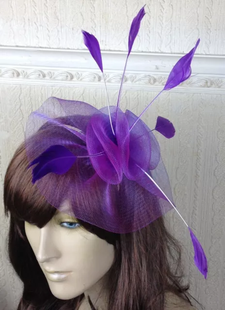 purple crin fascinator headband headpiece wedding party piece race ascot bridal