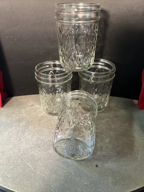Ball Quilted Crystal Jelly Jars Glass 8 Oz, 4 Pack (NO LIDS)