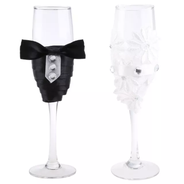 2 PCS Flute Champagne Glasses Bride Groom Gifts for Party Birthday Show Decor