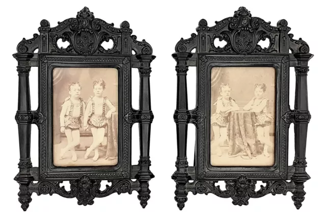 Pair of french victorian gutta percha frames - Photos CDVs O'Brien Brothers 19th