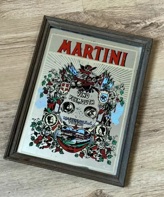 Pubblicità Specchio Vintage Martini Vermouth Vino Torino Vetro anni '70 33x25,5cm