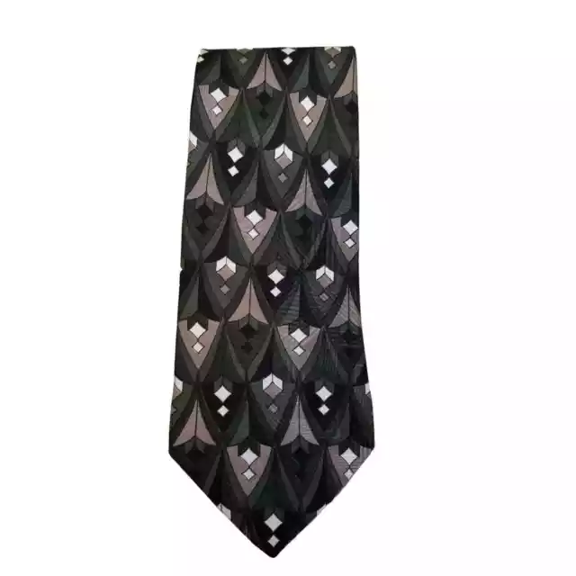 George Machado Zylos Men's Classic Geometric Necktie 100 % Silk, Green Black Tie