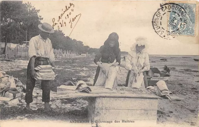CPA 33 ANDERNOS DETROQUAGE DES HUITRES (dos non divisé) cpa rare