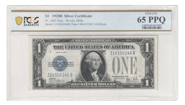 United States $1 Silver Certificate Fr.1602 PCGS 65 PPQ Gem Unc
