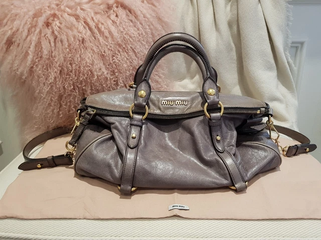Miu Miu Grey Vitello Lux Fold Over Bow Bag Satchel