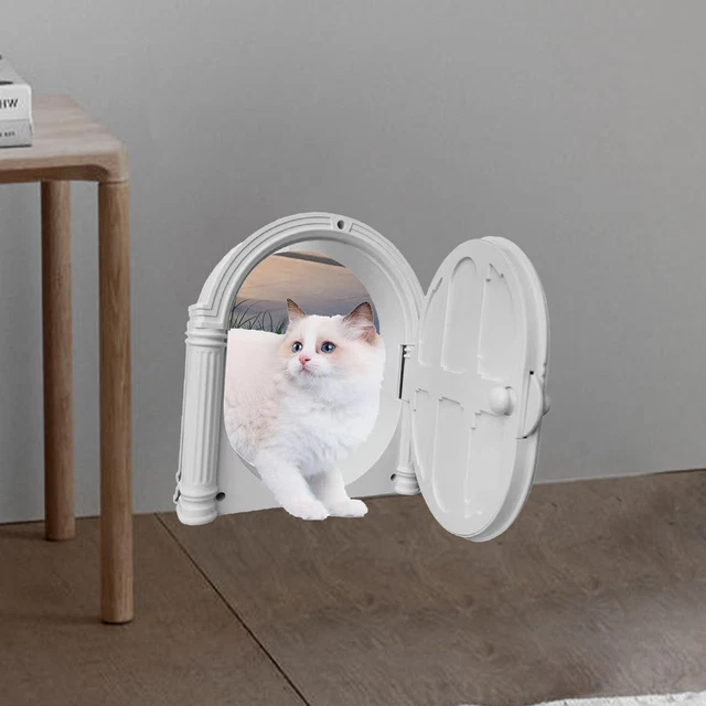 Puerta para gatito montada en pared con forma de puerta arqueada para mascotas marco seguro