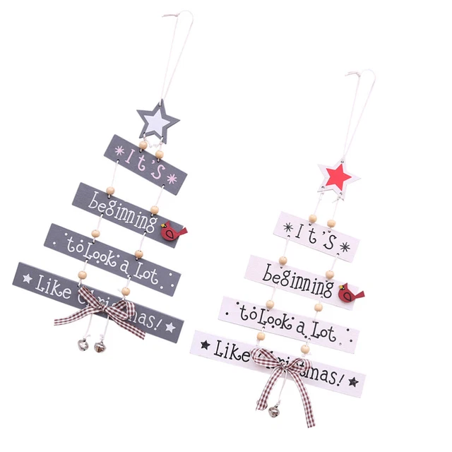 2 Pcs Wooden Hanging Ornament Xmas Decorations Christmas Ornaments Window