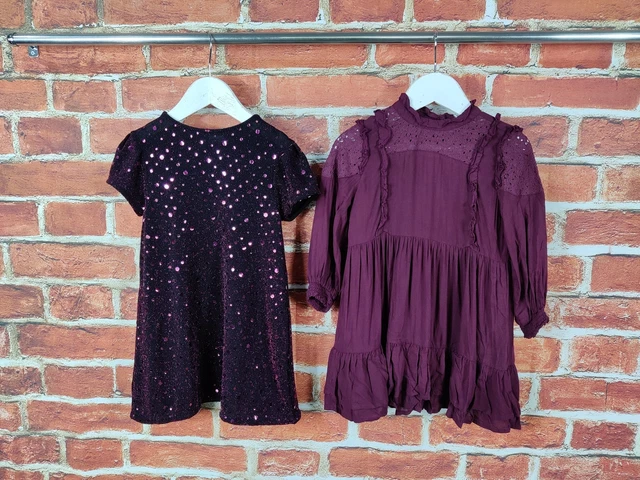 Girls Bundle Age 2-3 Years Next River Island Maroon Sparkle Dress Party Set 98Cm