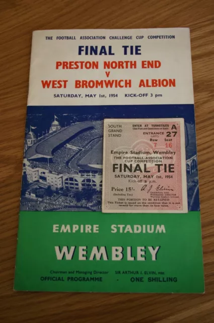 Preston North End v WBA 1954 FA Cup Final Programme and Ticket