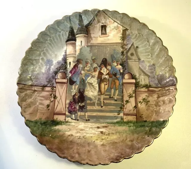 GRAND PLAT ANCIEN EN PORCELAINE DE LIMOGES PEINT XIXème DIAM:34,5cm