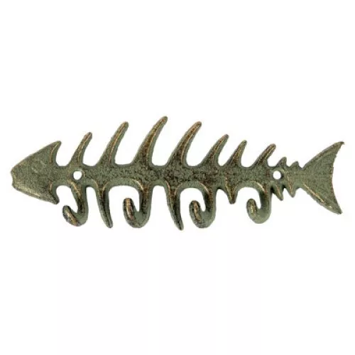 Cast Iron Fish Bone Key Hook | 4 Hooks | 7.5 Wide | Home Decor Wall Hook