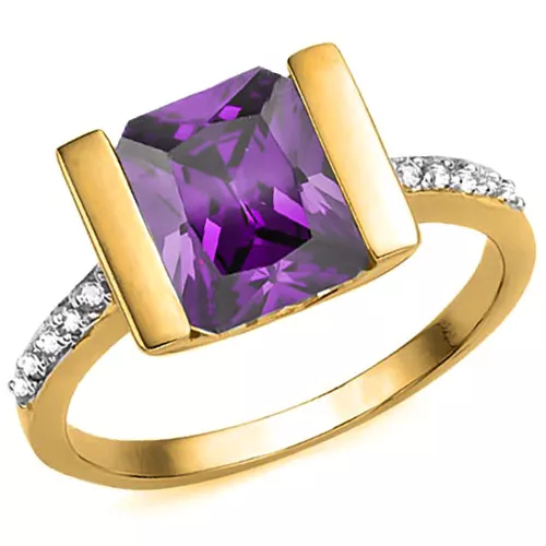 Lovely 2.65 Carat Created Amethyst & Diamond Y 925 Sterling Silver Ring Size 7 2