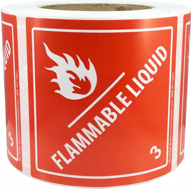 Hazard Class 3 D.O.T. Flammable Liquid Labels | 4 x 4" Inch | 500 Pack