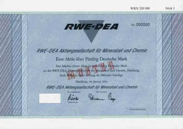RWE DEA AG für Mineraloel und Chemie 1993 Hamburg Essen Nordhausen TEXACO 50 DM