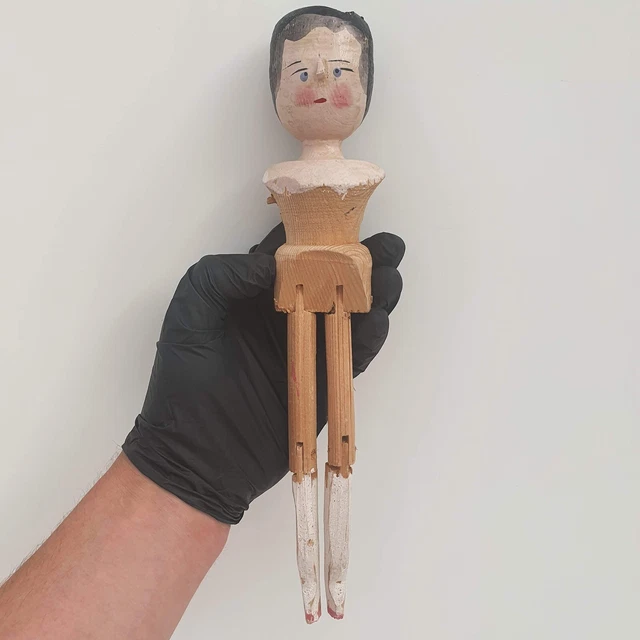 Grodnertal Grodner Tal Wooden 12" Carved Peg Doll - Vintage/Antique - #8