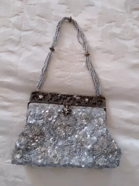 art deco style vintage evening bag sequin beading silver