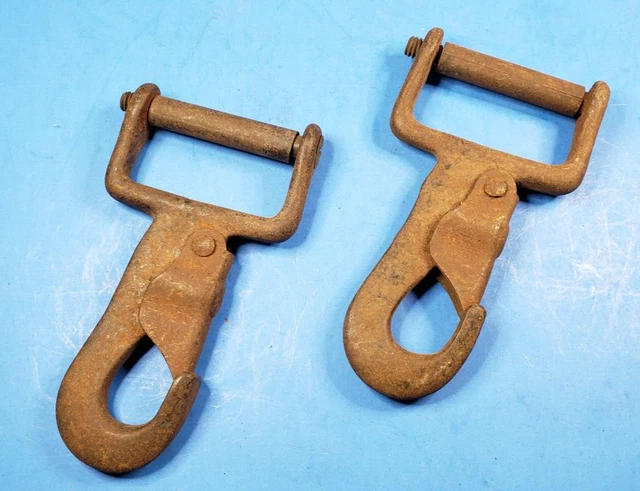 Vintage Pair Snap Hook Carabiner 1 5/8" Roller Clveis Winch Tie Down 4" Long 2